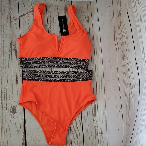 Kara and Kate color block high waisted leopard print bikini orange Small - Picture 1 of 9